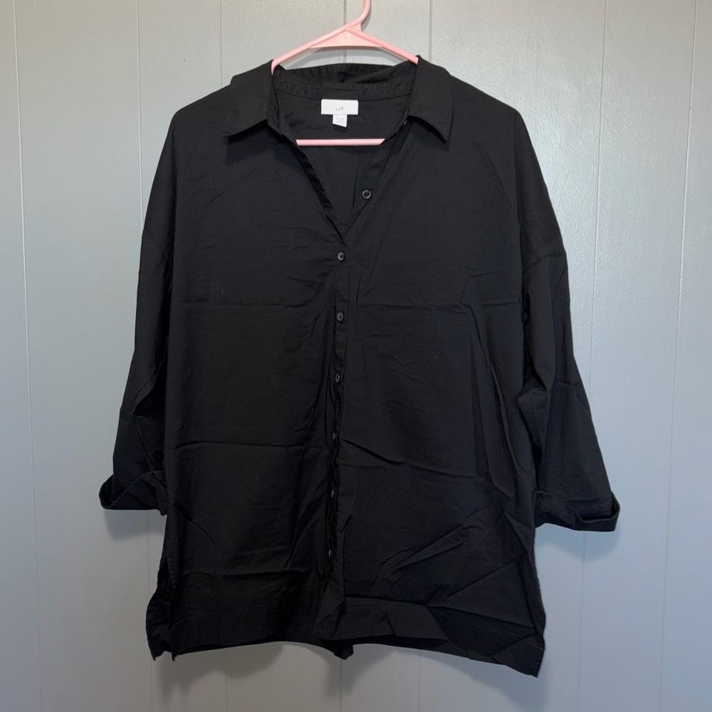 J. Jill Black Oversized Long Sleeve Button Down Shirt Small Petite